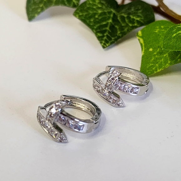 Stainless Steel Huggie Hoop Earrings Nail Ring Design - Picture 3 of 9